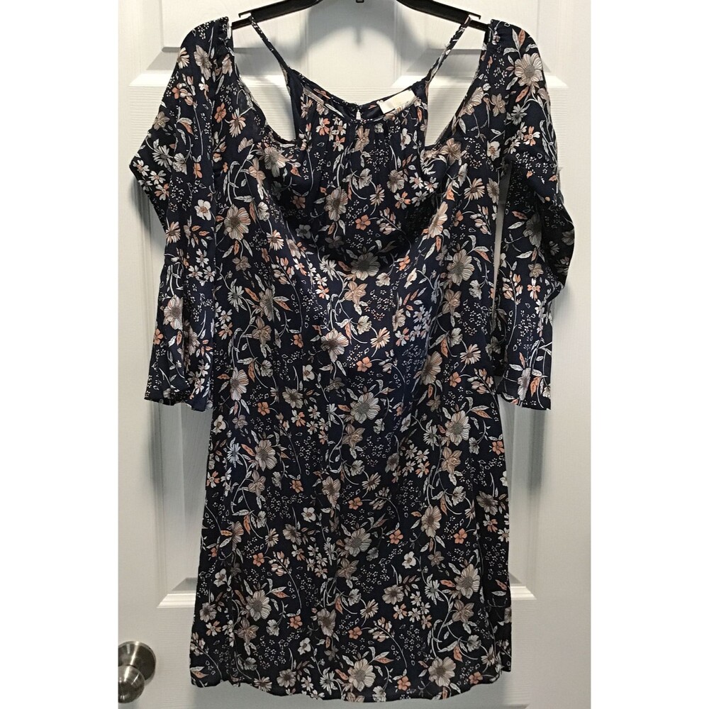 NWOT Charming Charlie Multicolor floral cold shoulder Flared Long Sleeve dress M